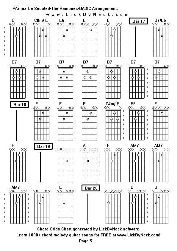 Chord Grids Chart of chord melody fingerstyle guitar song-I Wanna Be Sedated-The Ramones-BASIC Arrangement,generated by LickByNeck software.